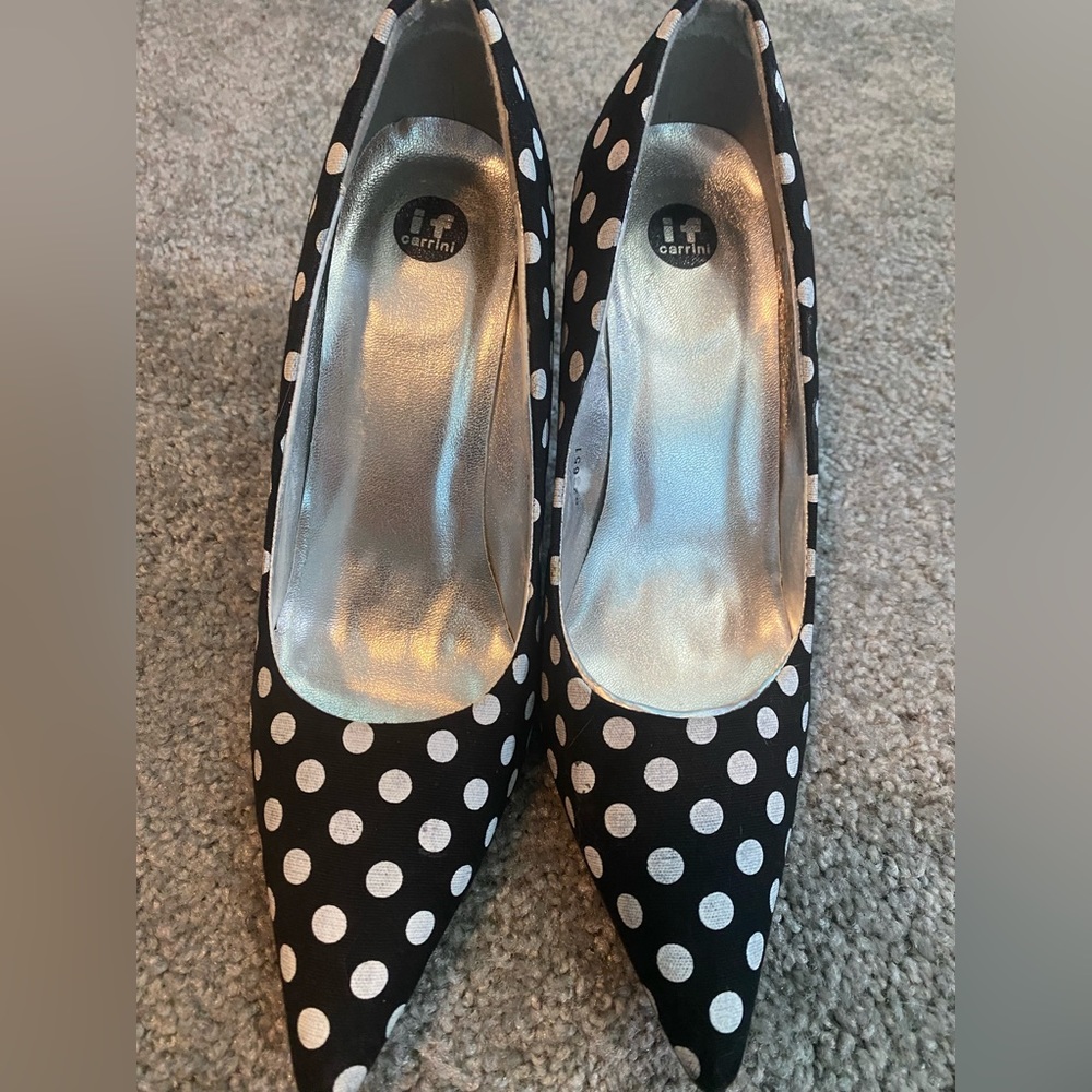 Black and White Polka Dot Pointed High Heels